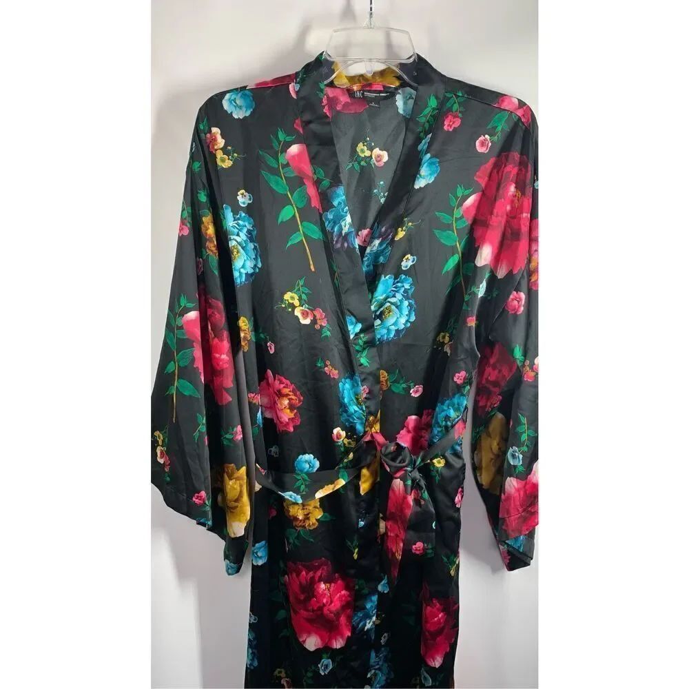 INC International Concepts Women's Intimates Bold Floral Robe Black Size Small